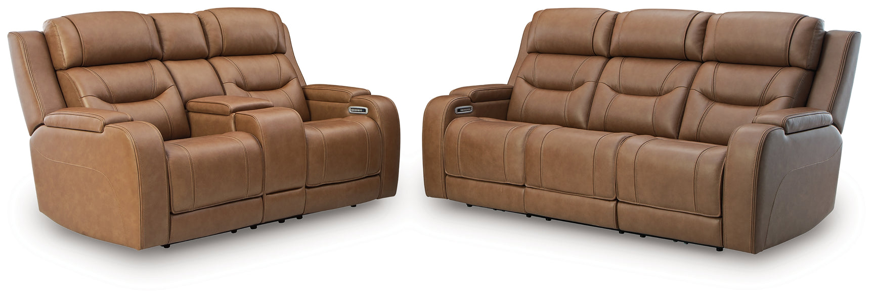 Knightington Caramel Sofa and Loveseat