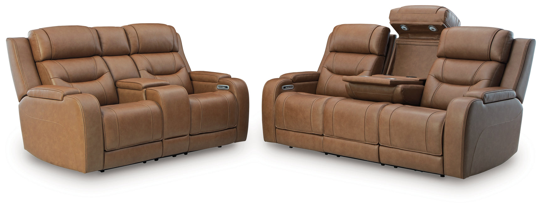 Knightington Caramel Sofa and Loveseat