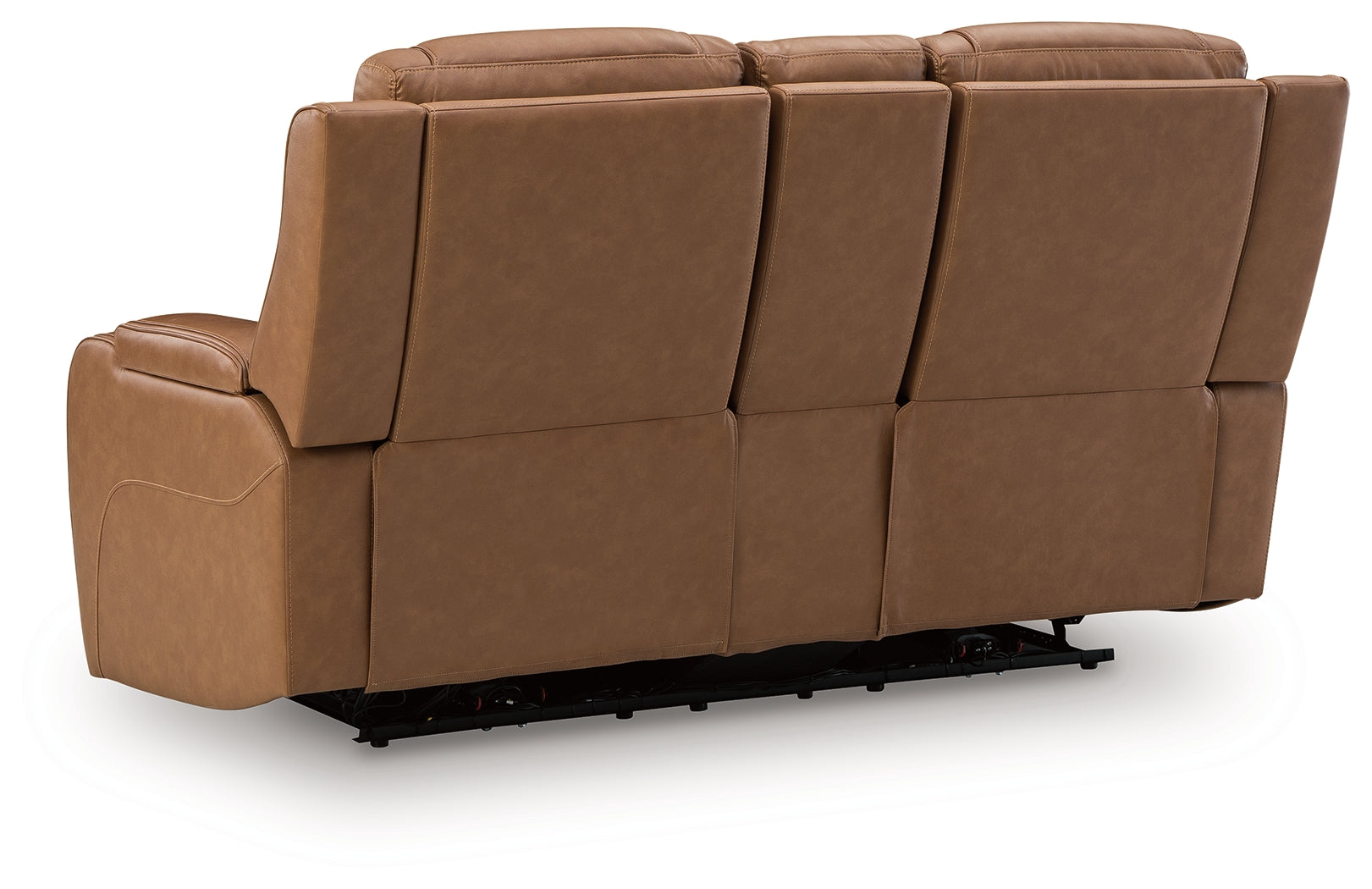 Knightington Caramel Leather Power Reclining Loveseat with Audio Seating