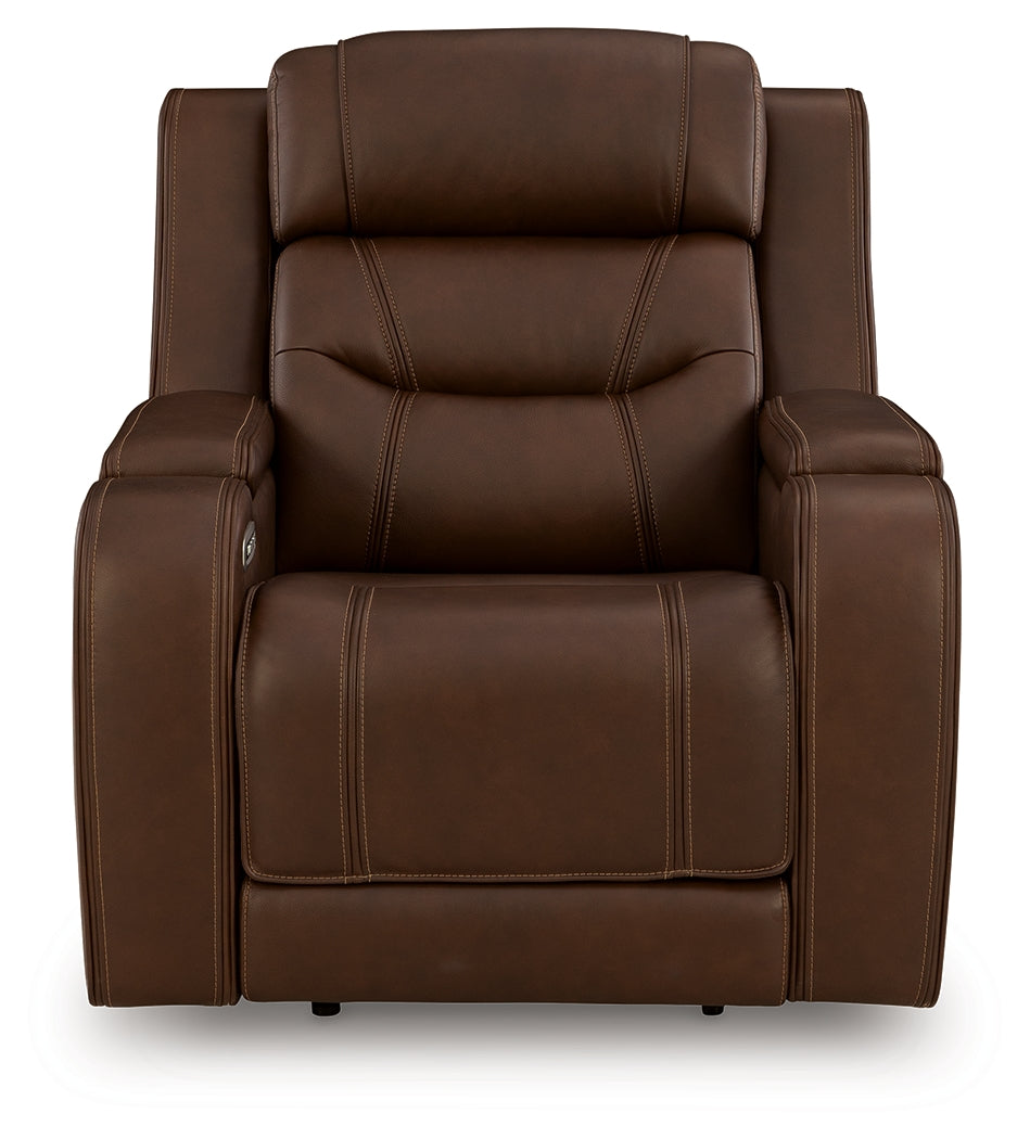 Knightington Brown Leather Power Recliner with Audio Seating