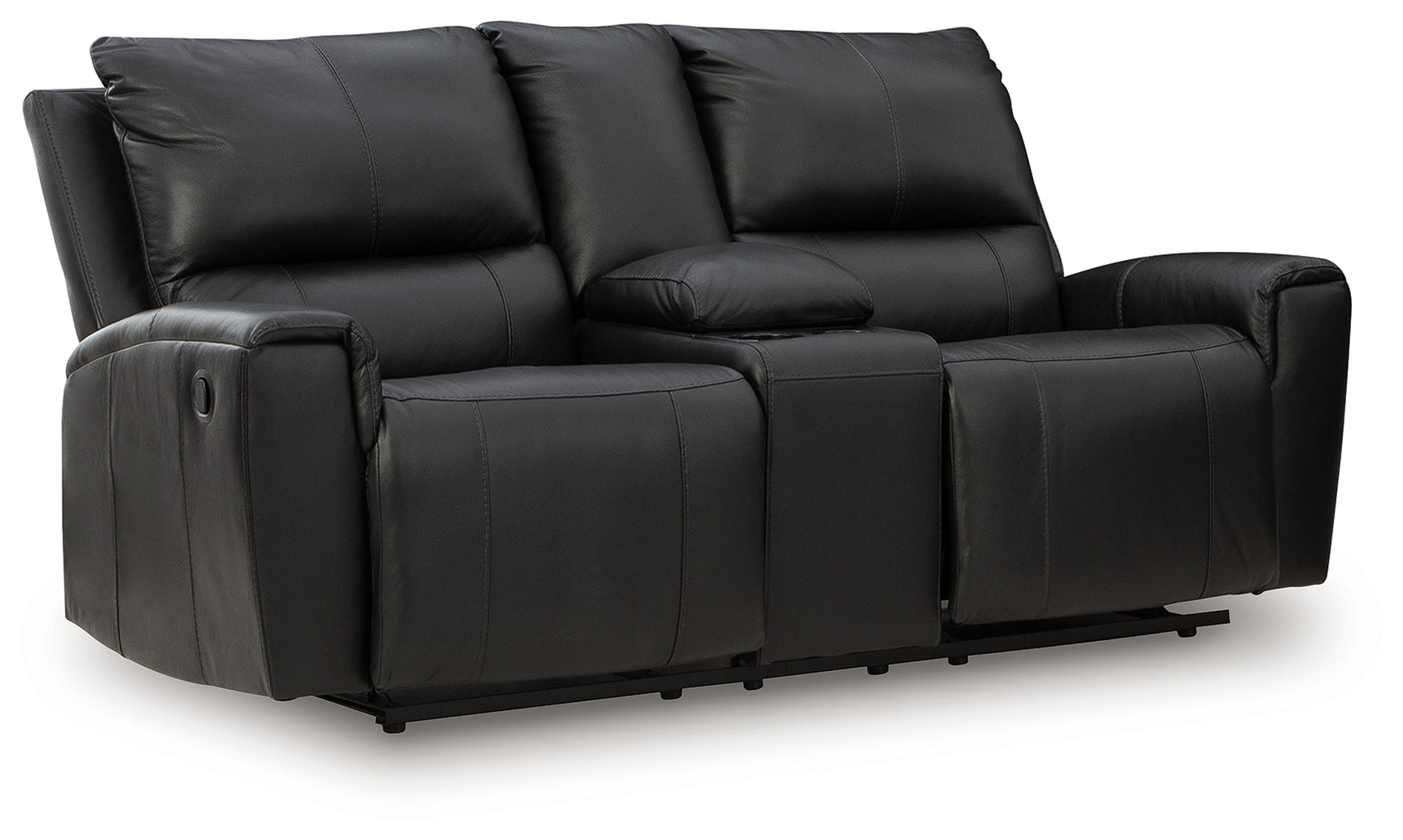 Glossmore Black Leather Reclining Loveseat with Console