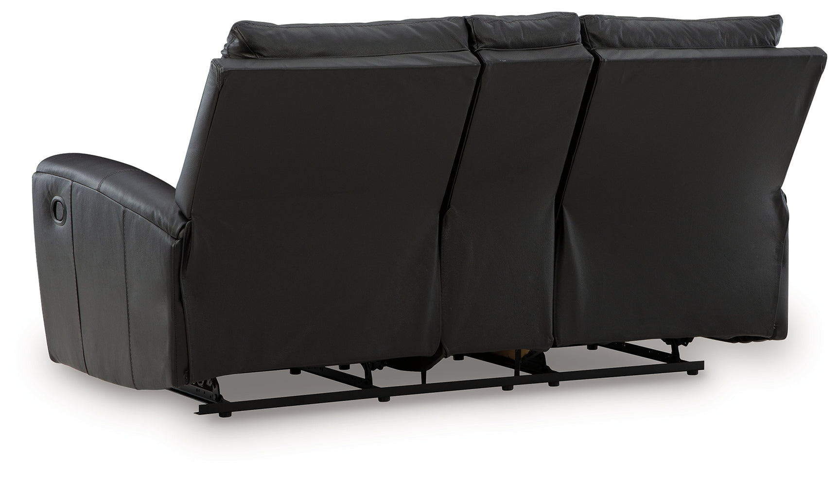 Glossmore Black Leather Reclining Loveseat with Console