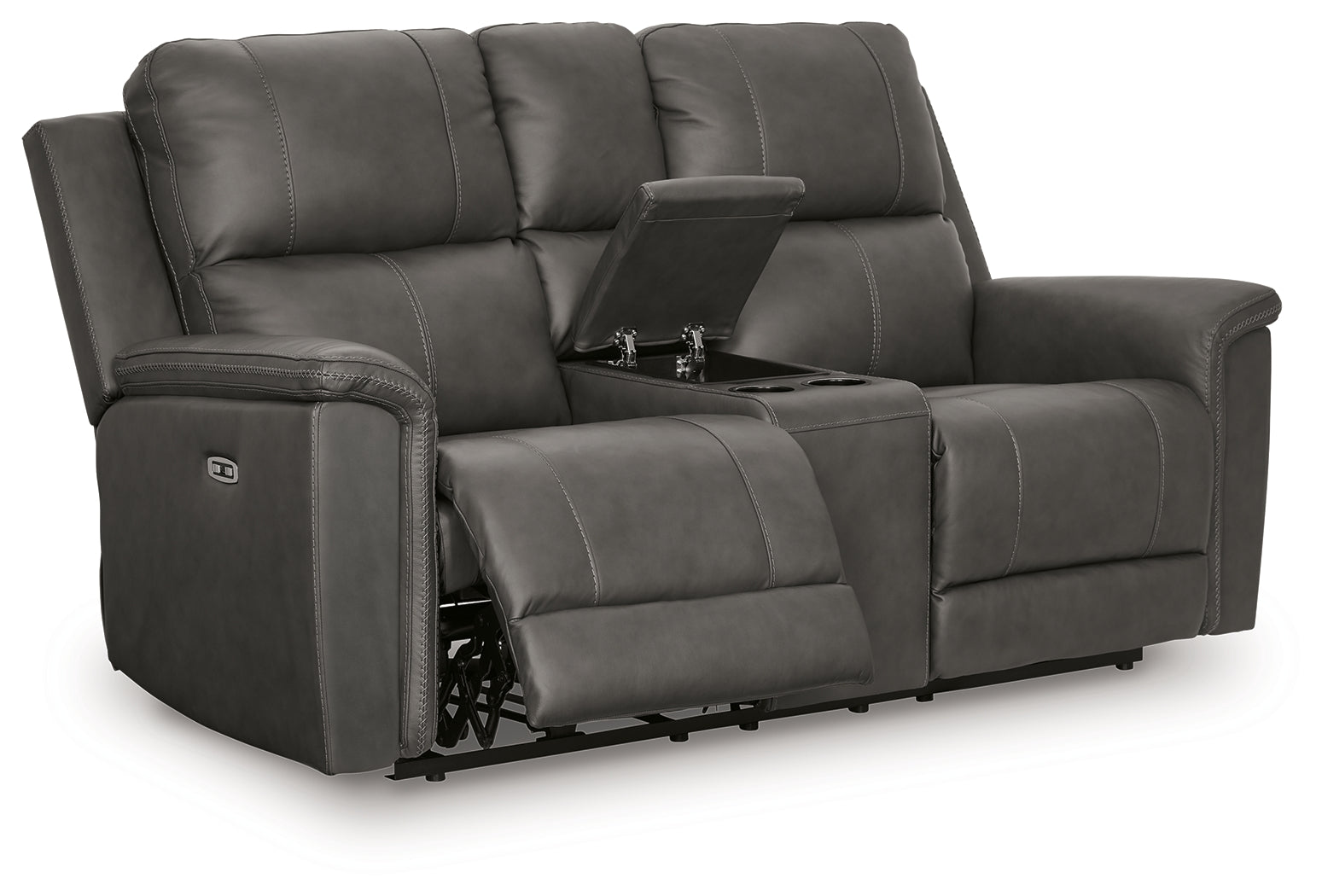 Bleckley Anchor Leather Power Reclining Loveseat with Console