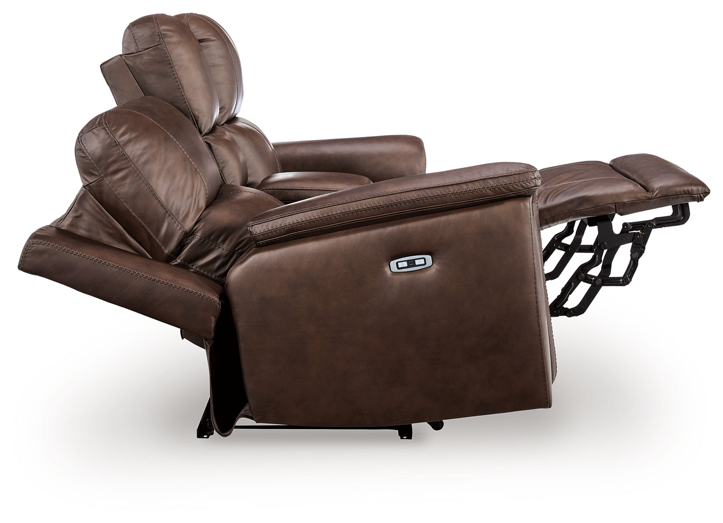 Bleckley Espresso Leather Power Reclining Loveseat with Console