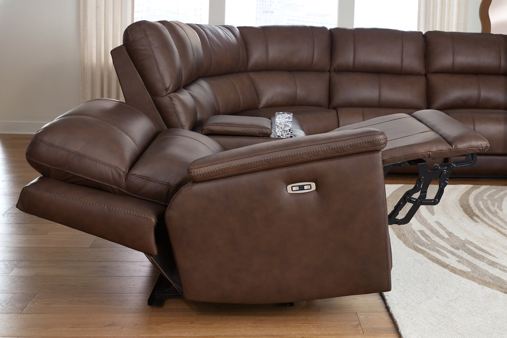 Bleckley Espresso Leather 6-Piece Power Reclining Sectional