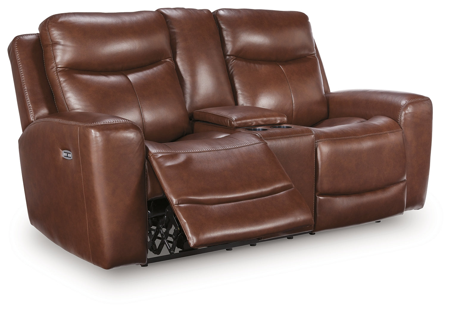 Next Move Mahogany Leather Power Reclining Loveseat with Console