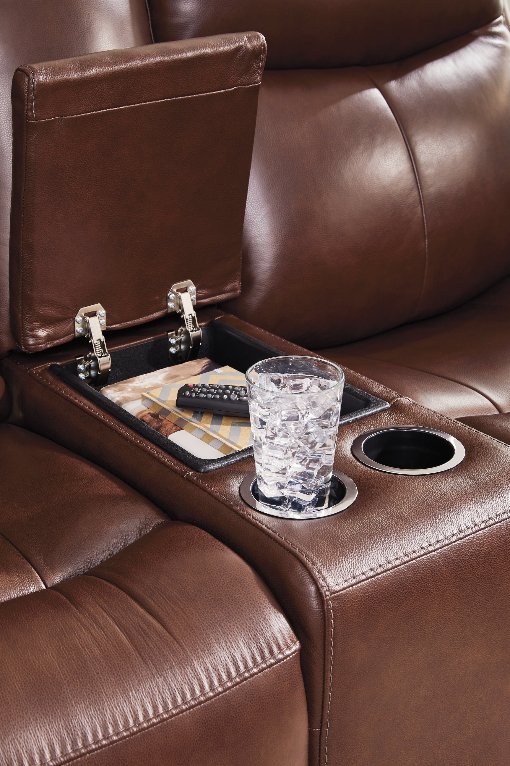 Next Move Mahogany Leather Power Reclining Loveseat with Console