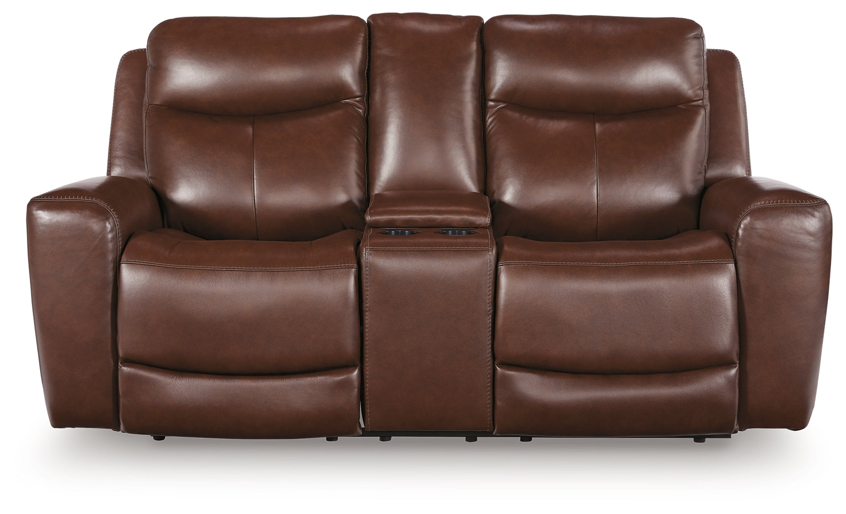 Next Move Mahogany Leather Power Reclining Loveseat with Console