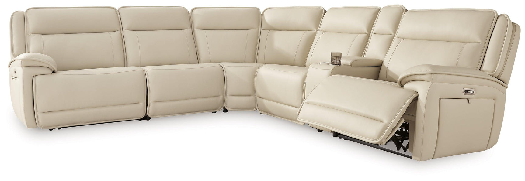 Double Deal Almond Leather 6-Piece Power Reclining Sectional