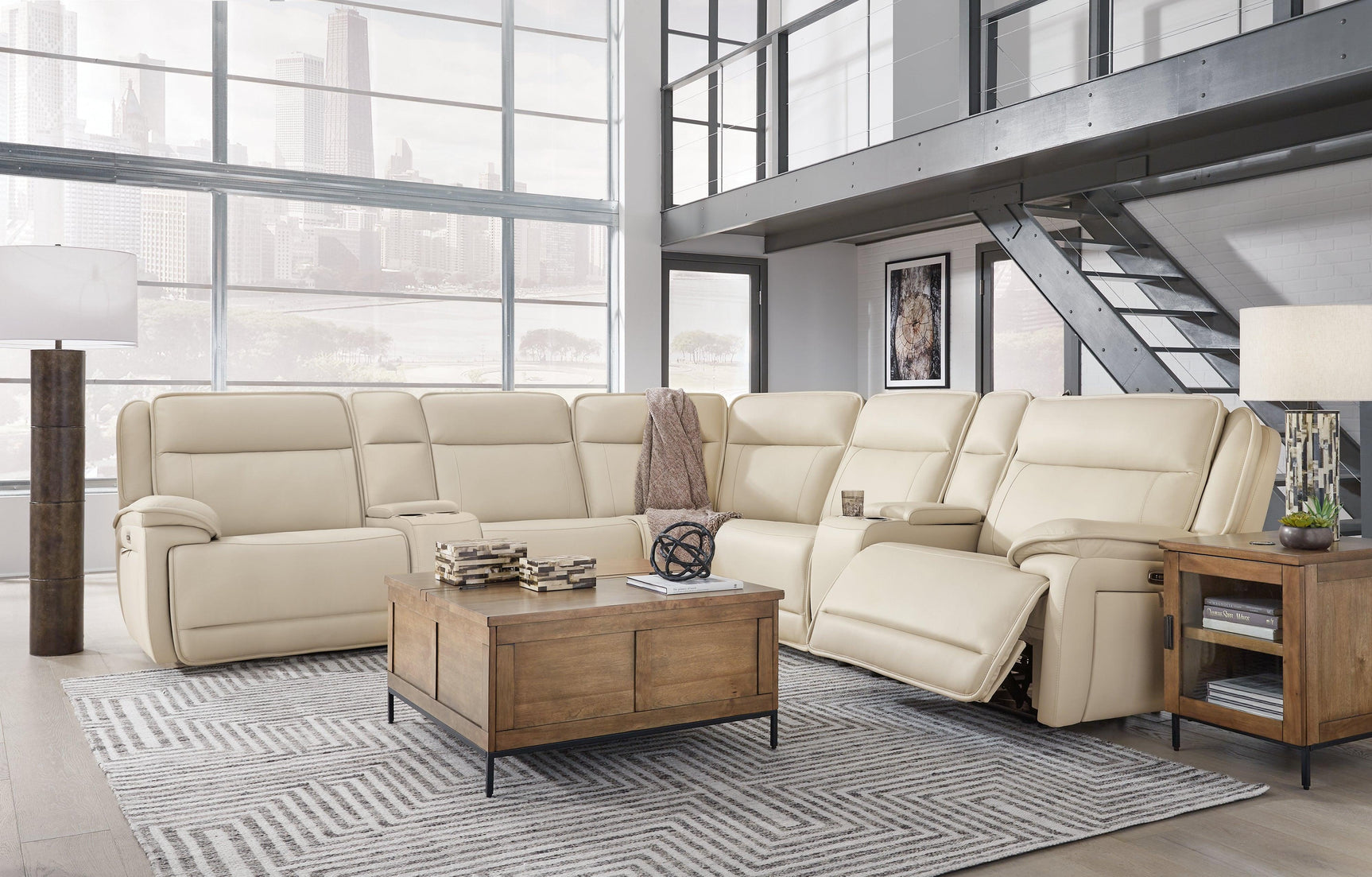 Double Deal Almond 7-Piece Reclining Sectional with 2 Consoles