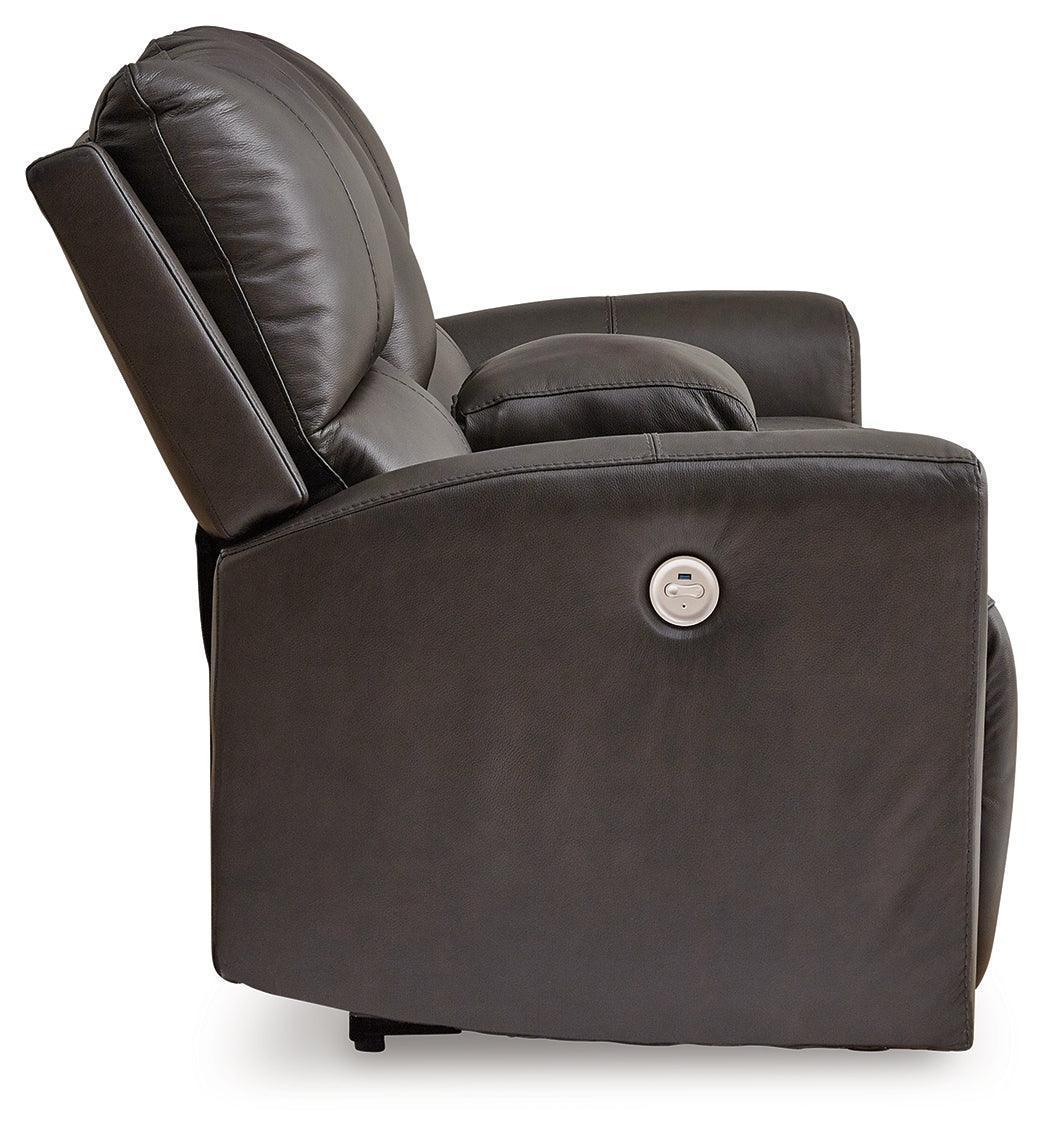 Boxmere Storm Leather Power Reclining Loveseat with Console
