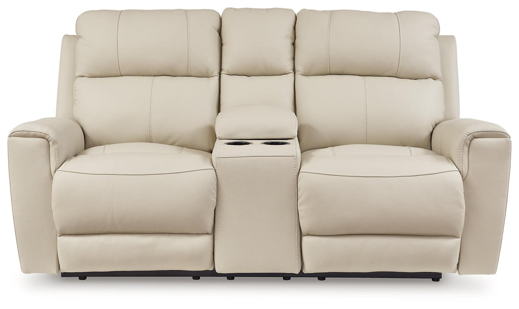 Dahlmoore Almond Leather Power Reclining Loveseat with Console