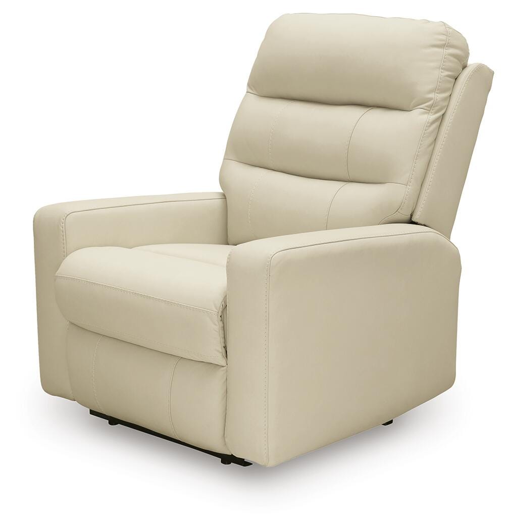 Pennacle Pier Canvas Leather Power Recliner angled view