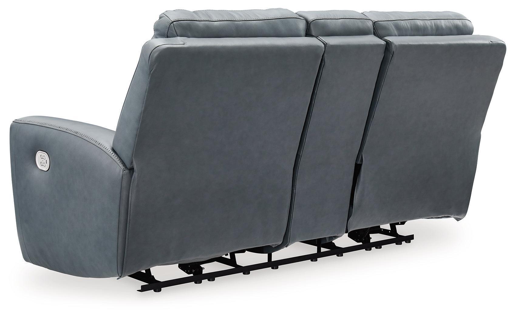 Mindanao Steel Leather Power Reclining Loveseat with Console