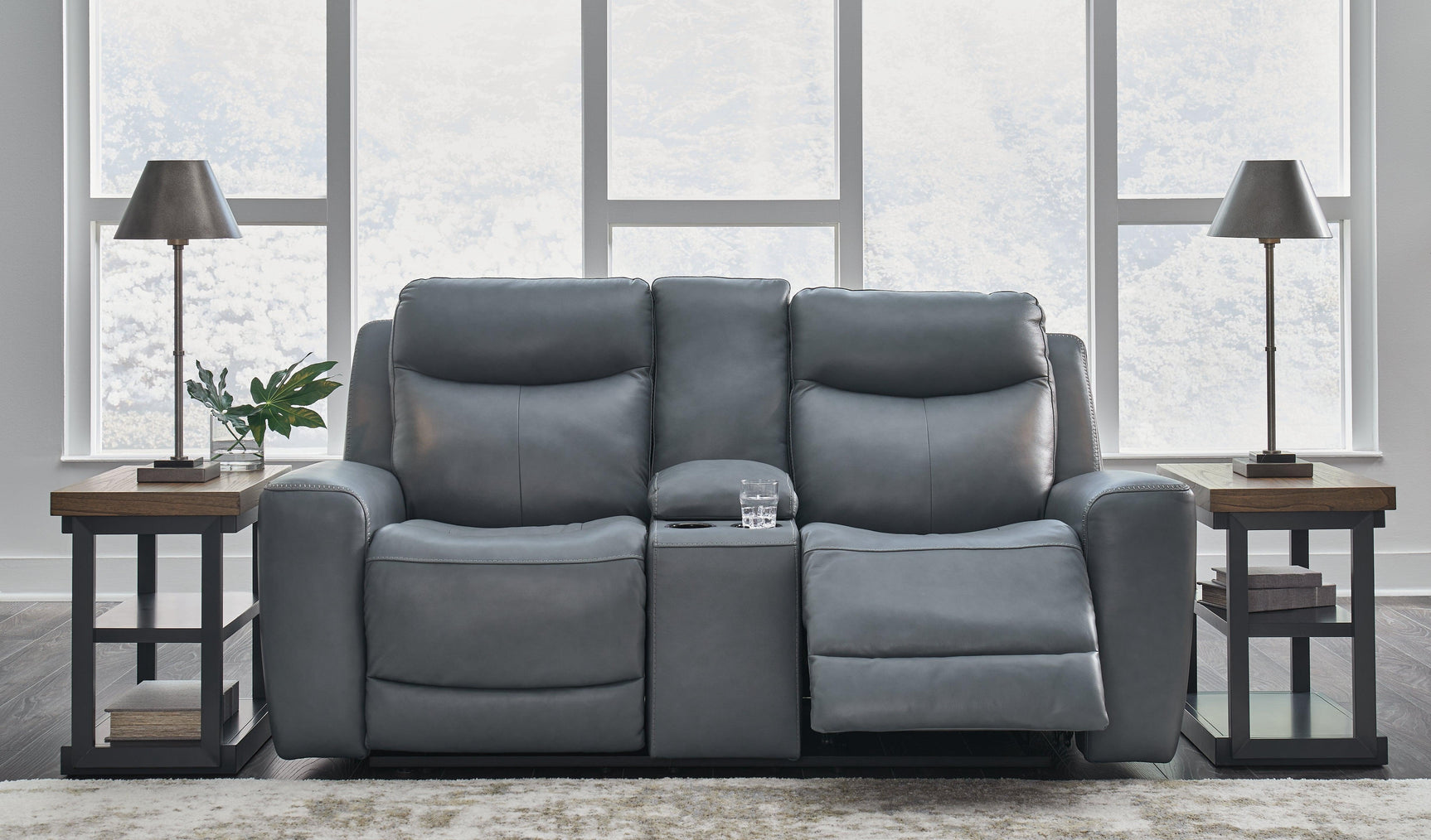 Mindanao Steel Leather Power Reclining Loveseat with Console