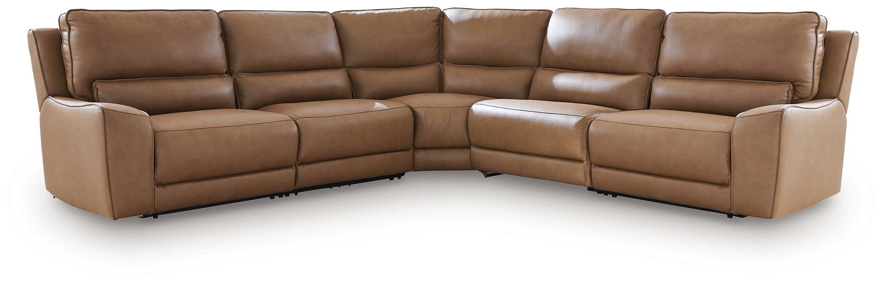 DeepWakes Caramel Leather 5-Piece Power Reclining Sectional