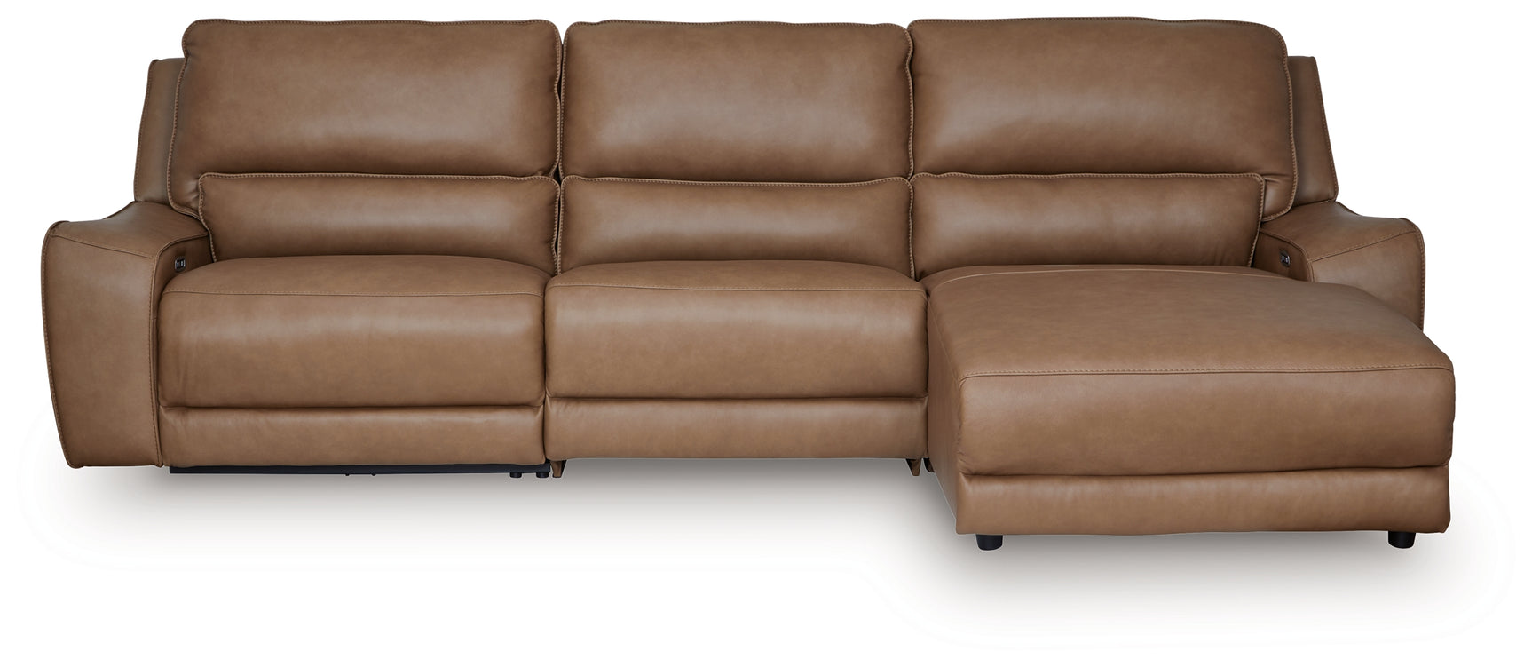 DeepWakes Caramel Leather 3-Piece Reclining Sofa Chaise