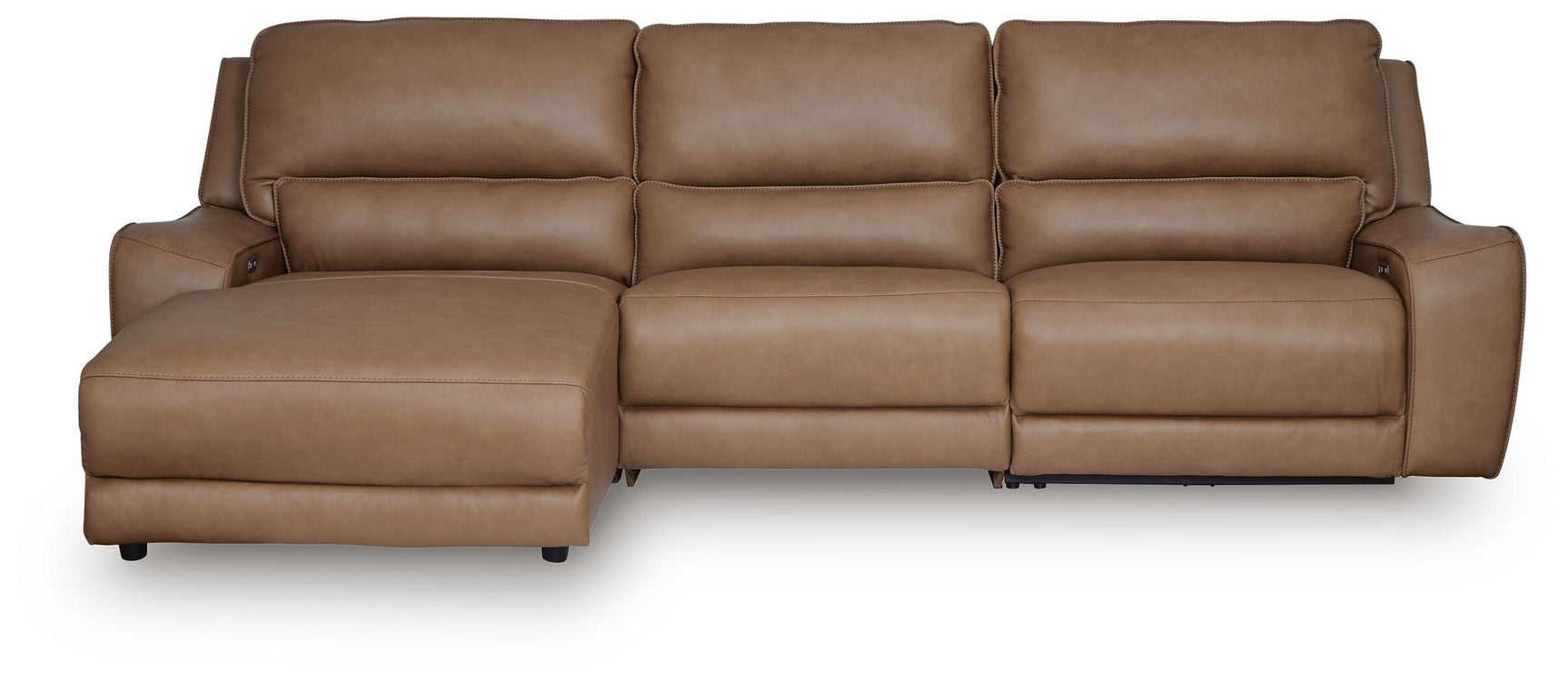 DeepWakes Caramel Leather 3-Piece Reclining Sofa Chaise