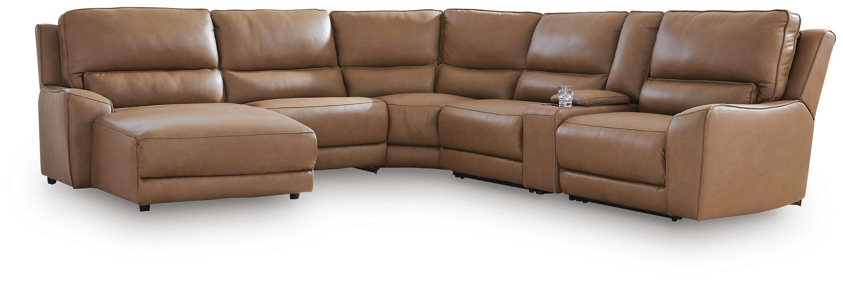 DeepWakes Caramel Leather 6-Piece Power Reclining Sectional with Chaise