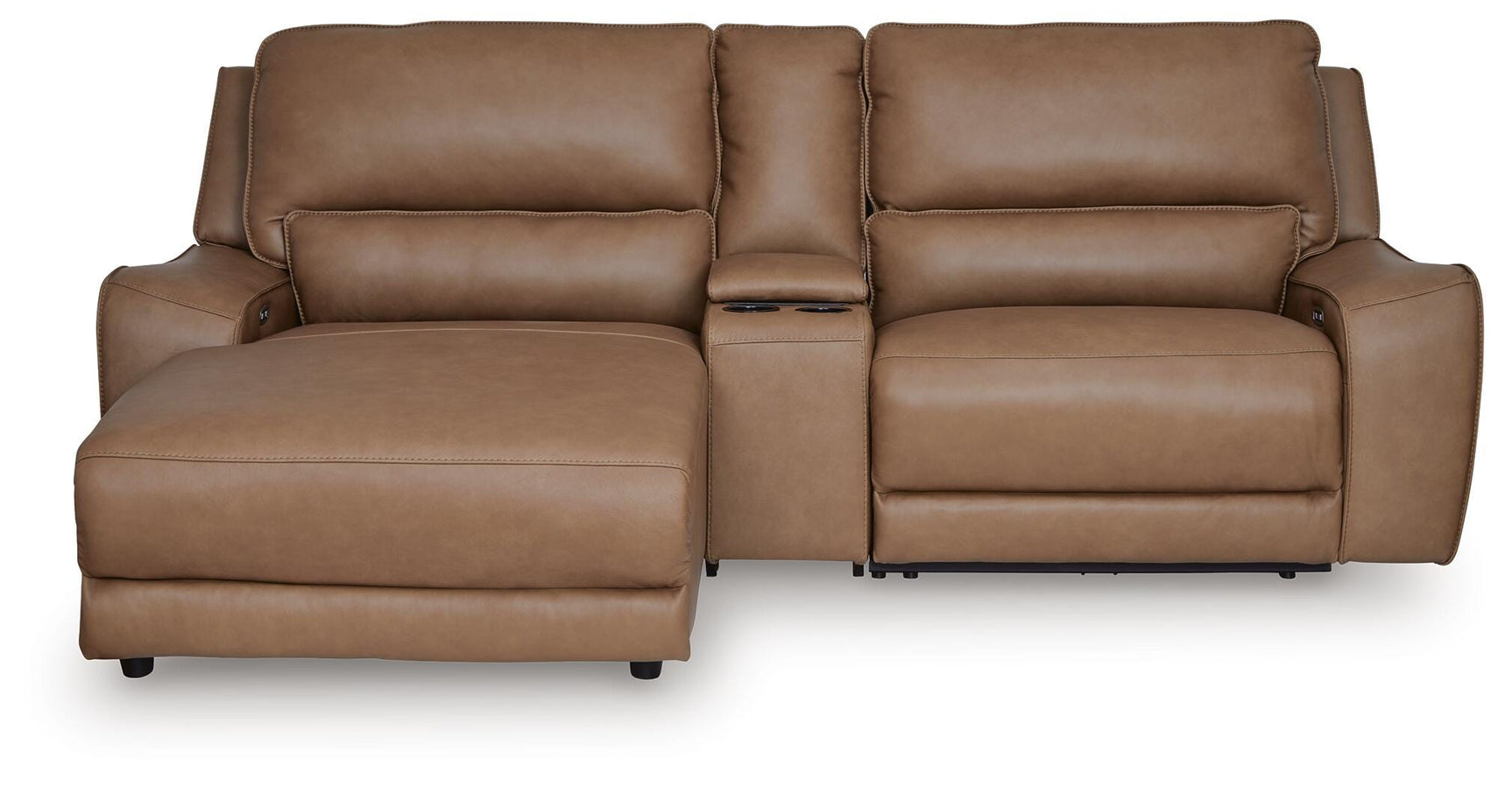 DeepWakes Caramel Leather 3-Piece Power Reclining Sectional with Chaise