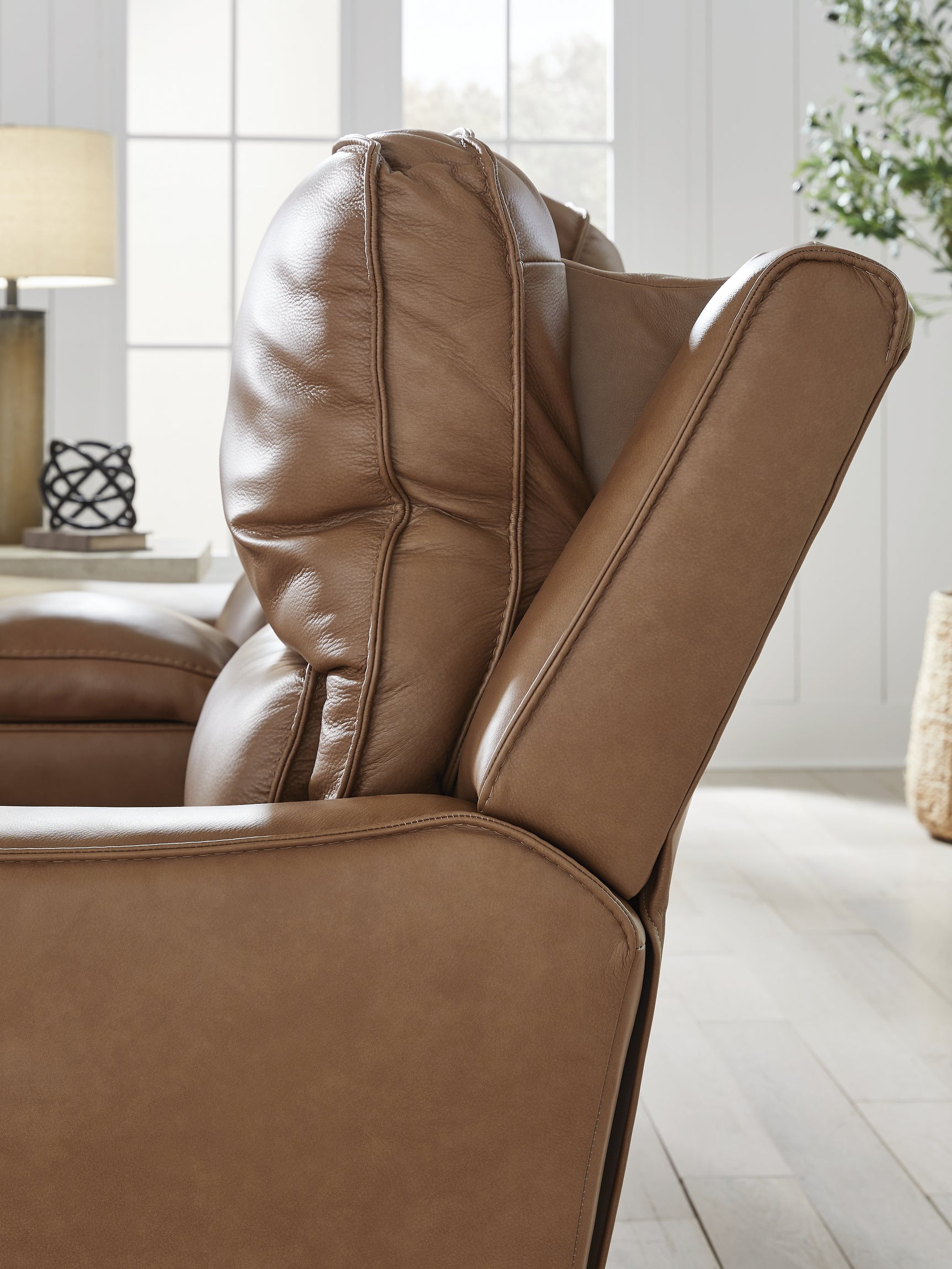 DeepWakes Caramel Leather Power Reclining Loveseat with Console