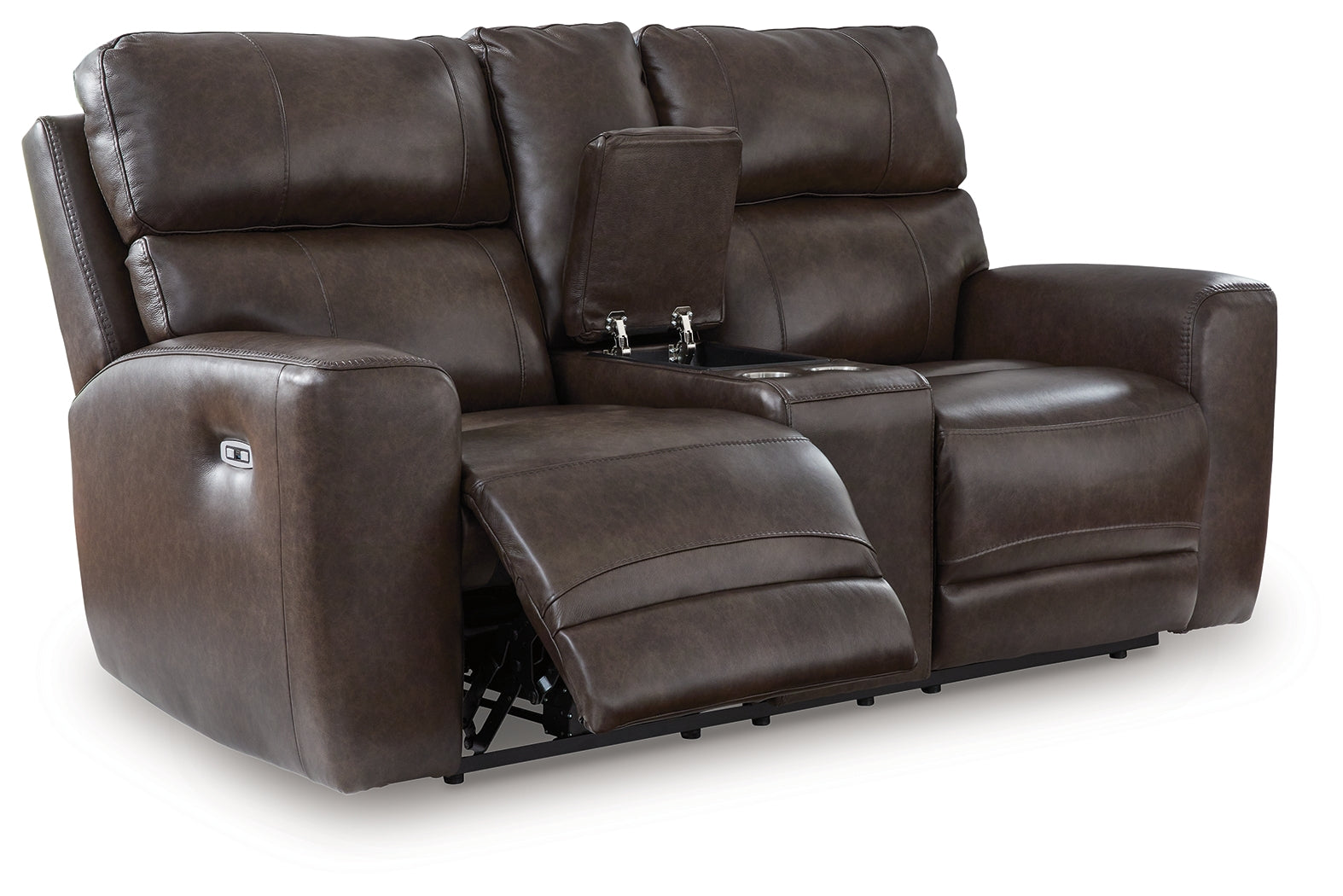 Crossplex Smoke Leather Power Reclining Loveseat with Console