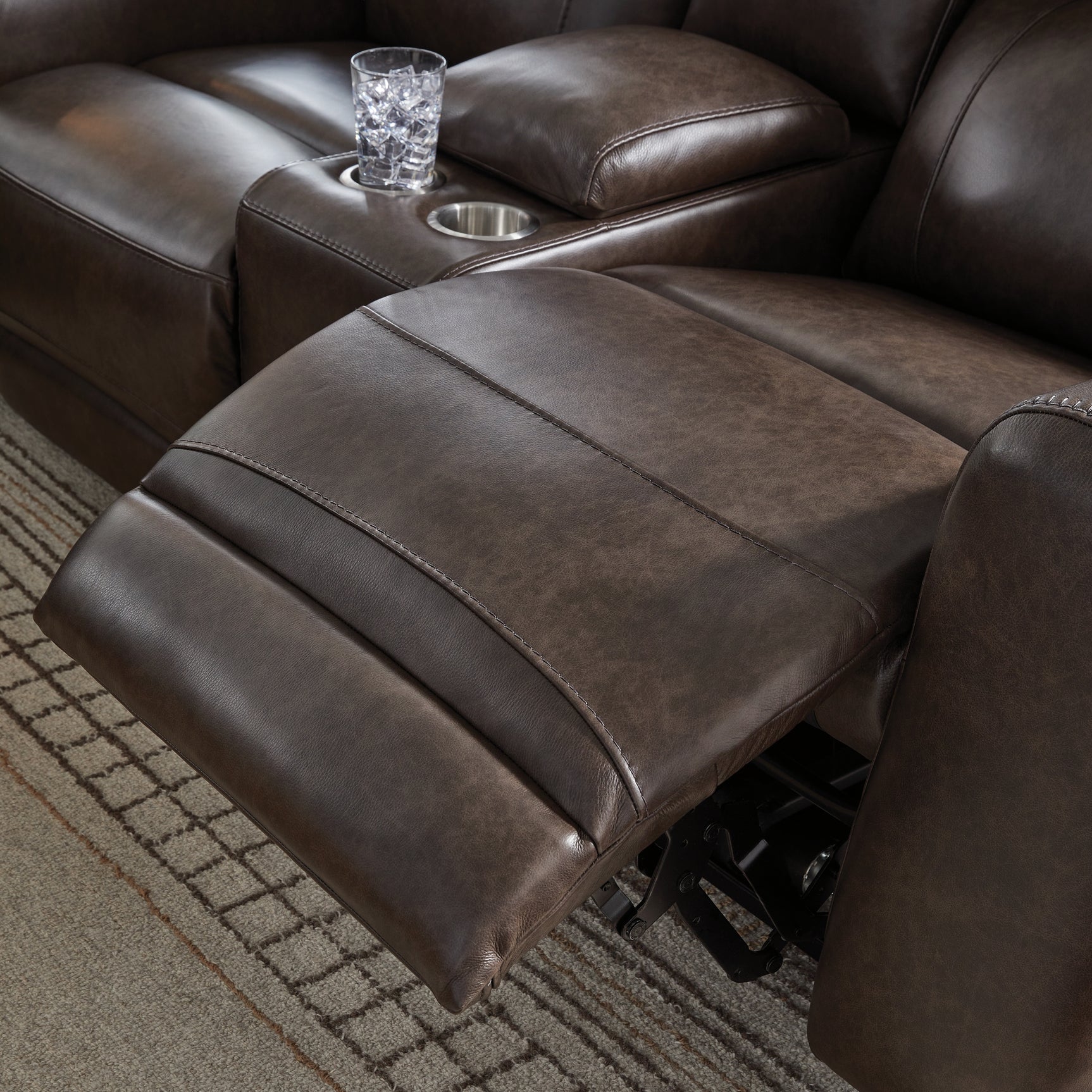 Crossplex Smoke Leather Power Reclining Loveseat with Console