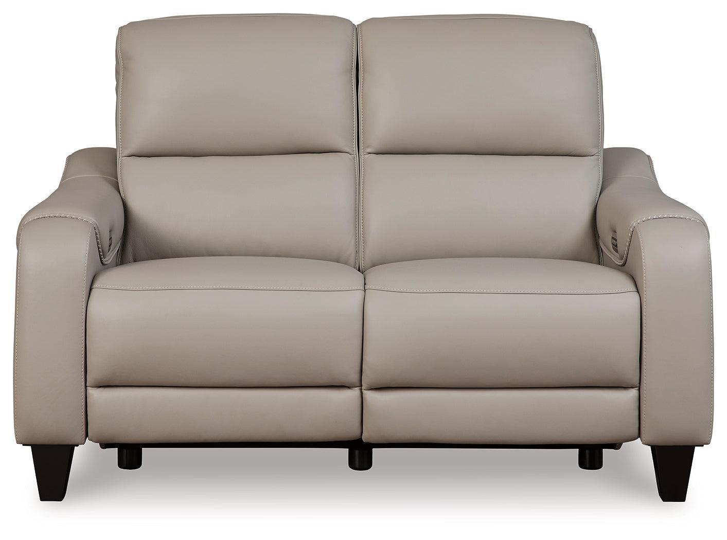 Mercomatic Gray Leather Power Reclining Loveseat