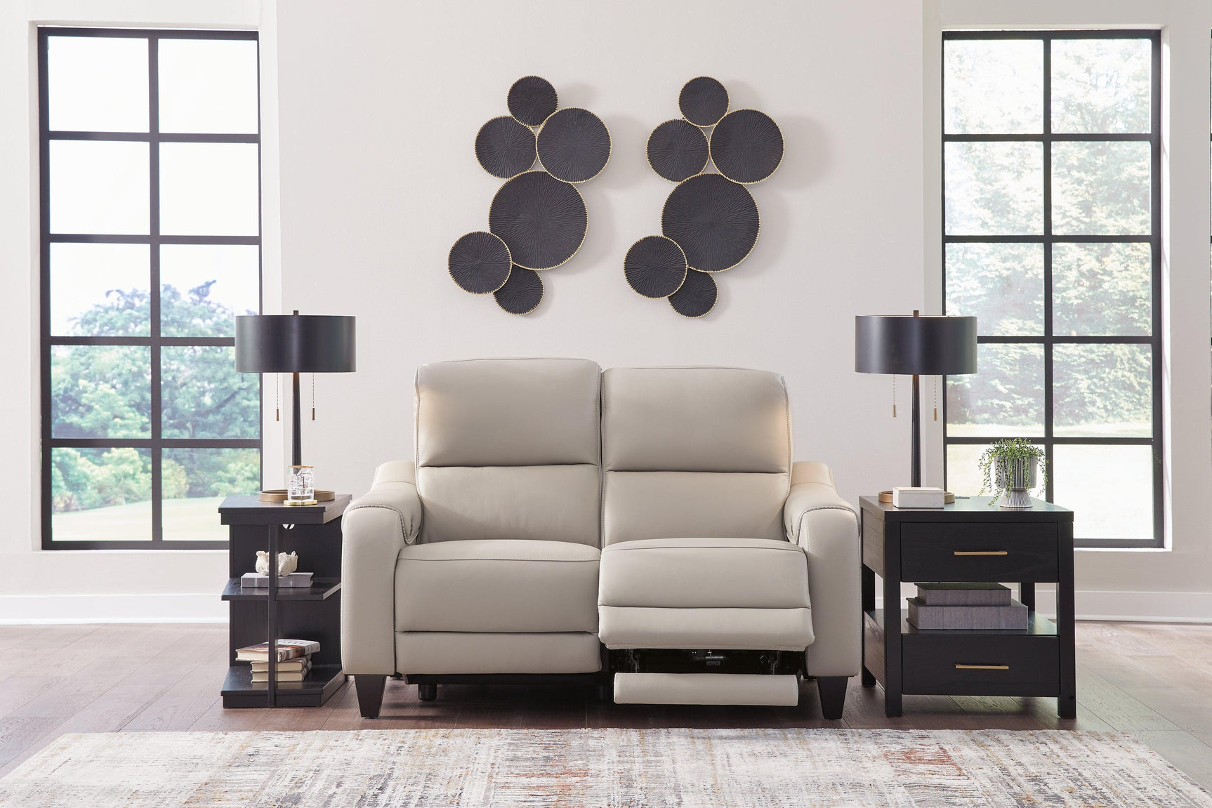 Mercomatic Gray Leather Power Reclining Loveseat