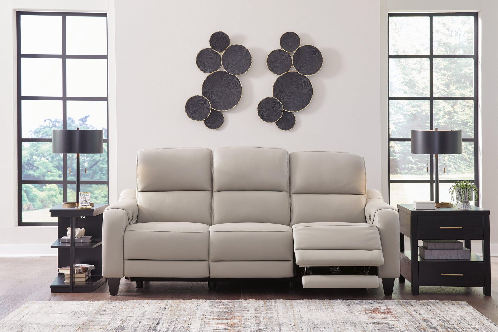 Mercomatic Gray Leather Power Reclining Sofa