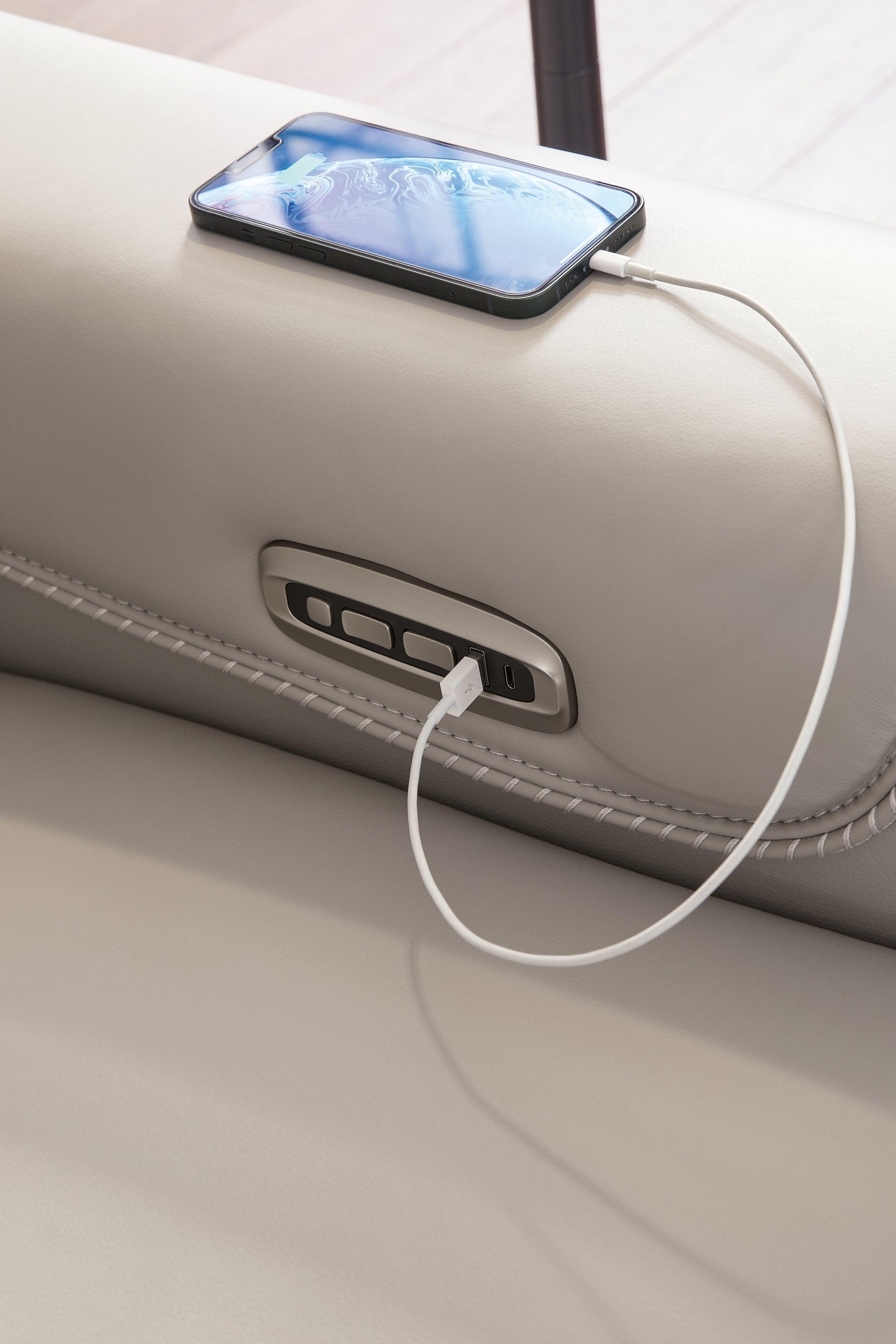 Mercomatic Gray Leather Power Reclining Sofa