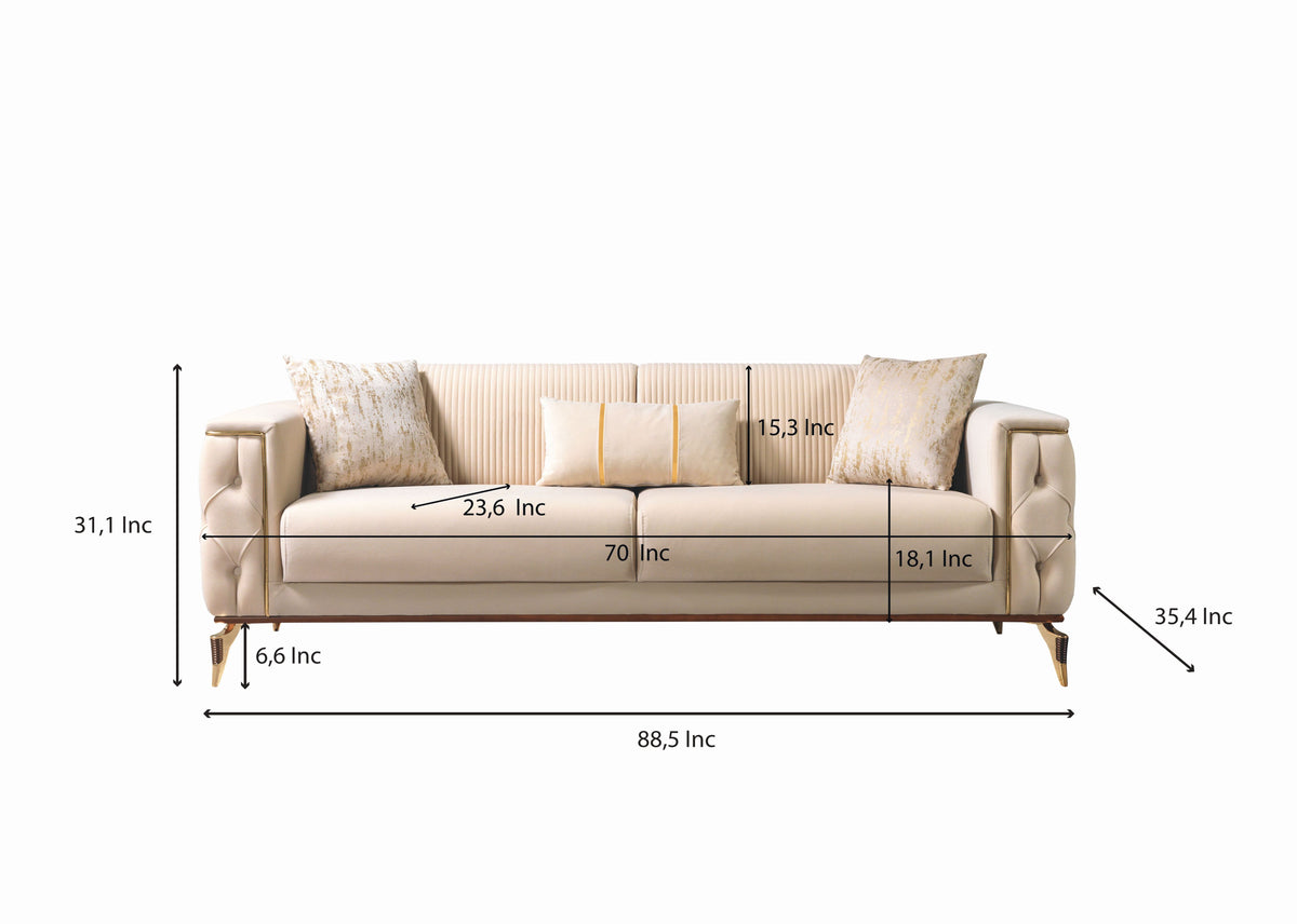 Vivian Ivory Velvet Sofa 89" & Loveseat 69"