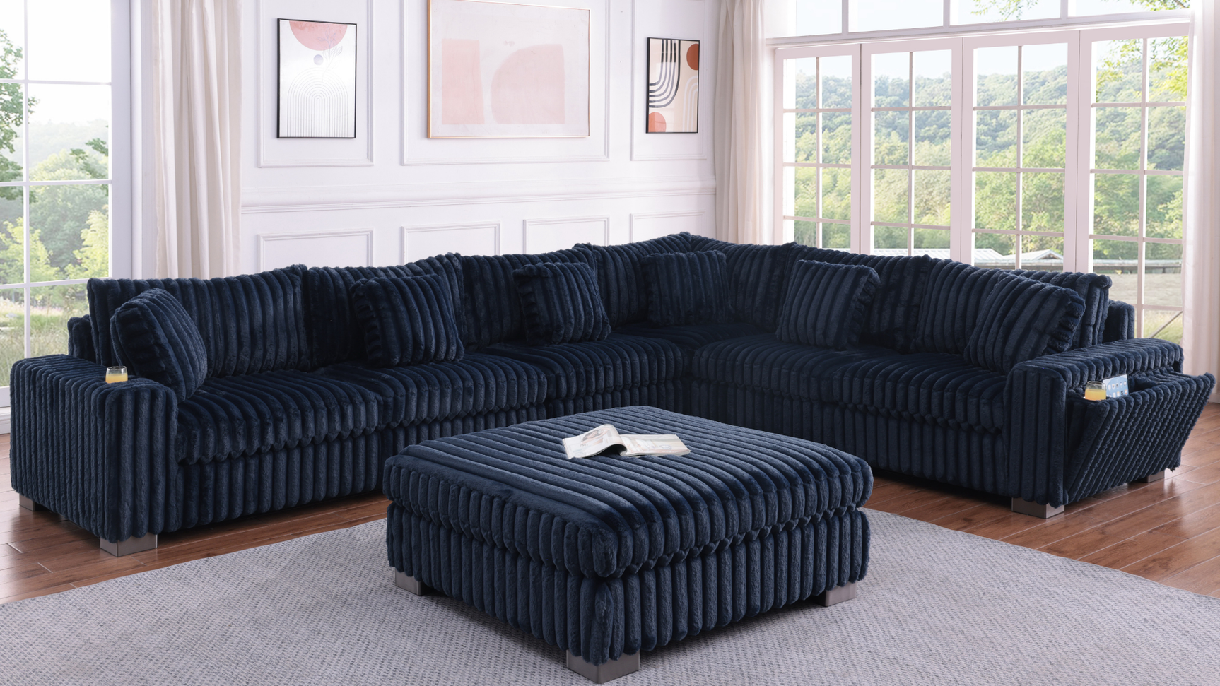Snuggle Station Blue Reclining 6 or 7-Piece Sectional view 4