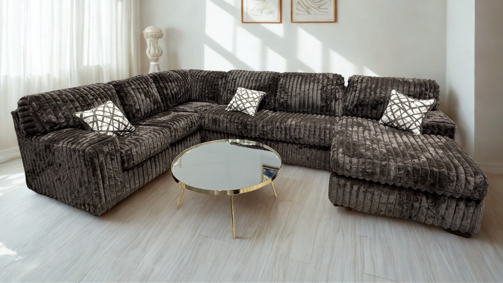 Austin Chocolate Thick Stripe Fabric 3-Piece Sectional from Ella Furniture