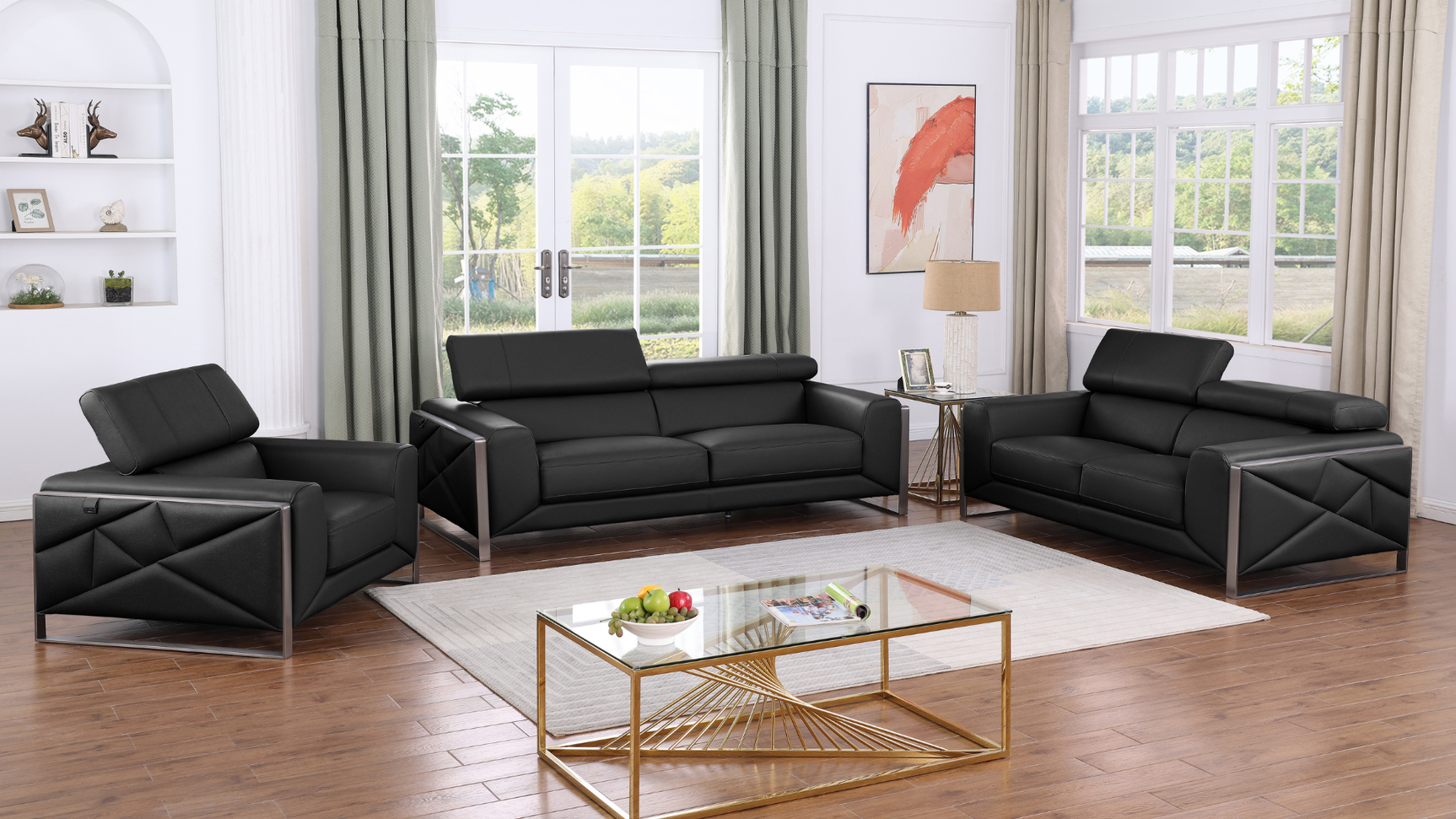 Giorgio Black Leather Living Room Set
