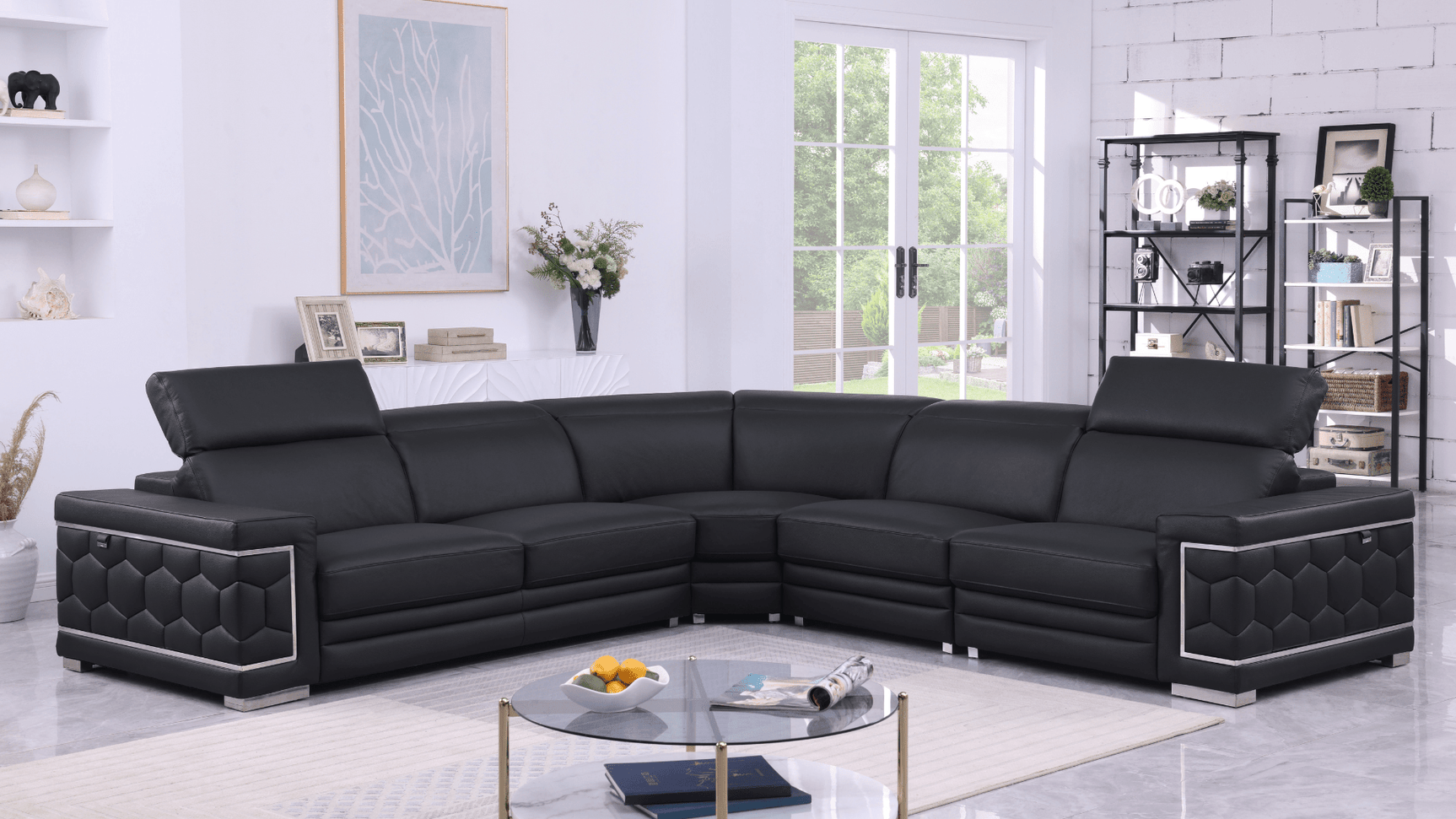 Favo Black Leather Sectional