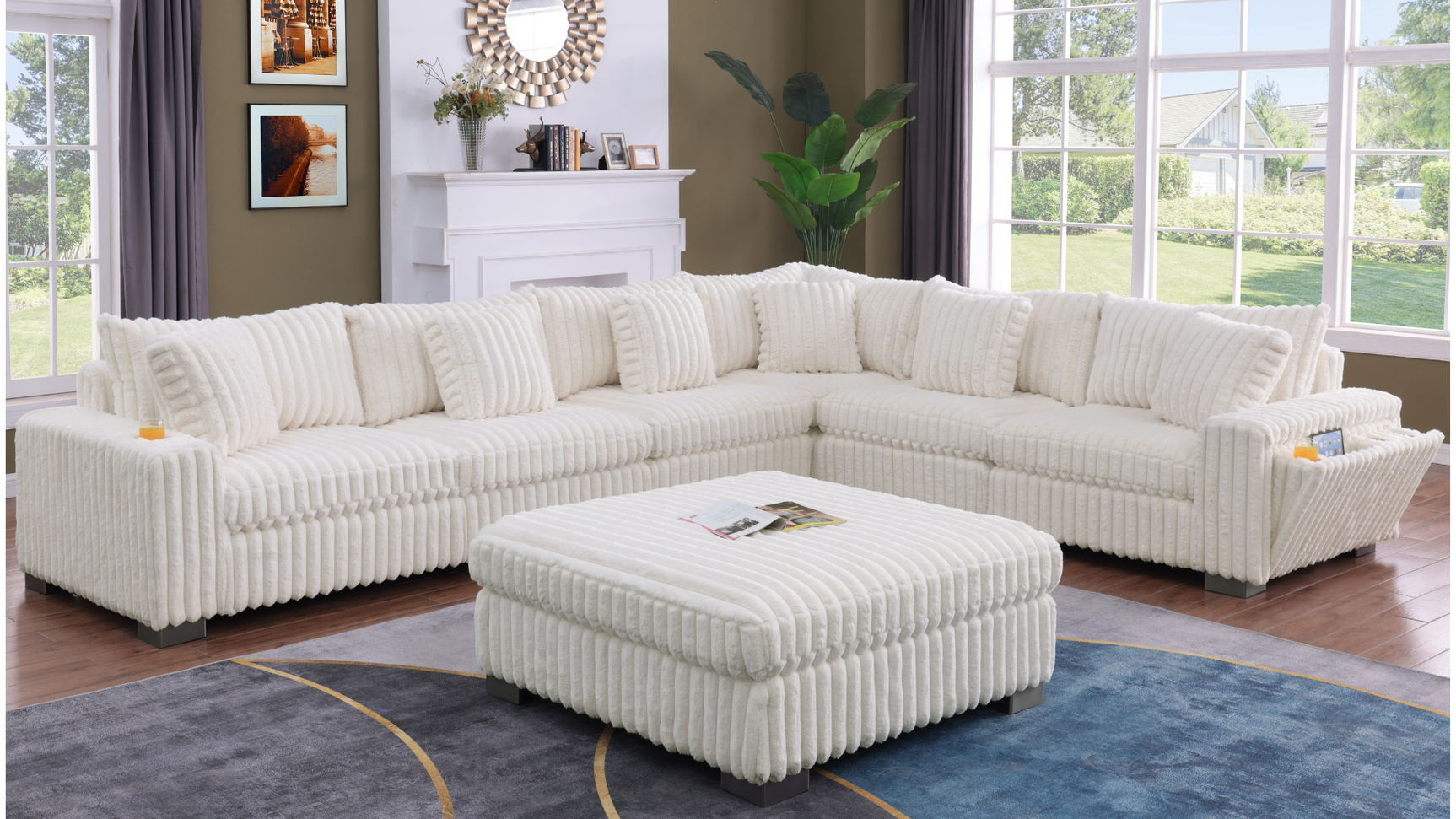 Snuggle Station Cream Reclining 6 or 7-Piece Sectional view 4