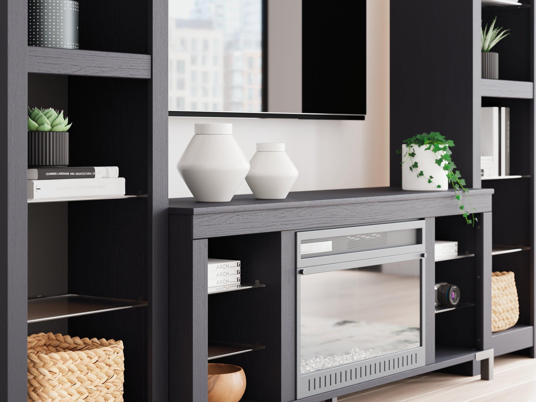 Cayberry Black 3-Piece Entertainment Center with Electric Fireplace