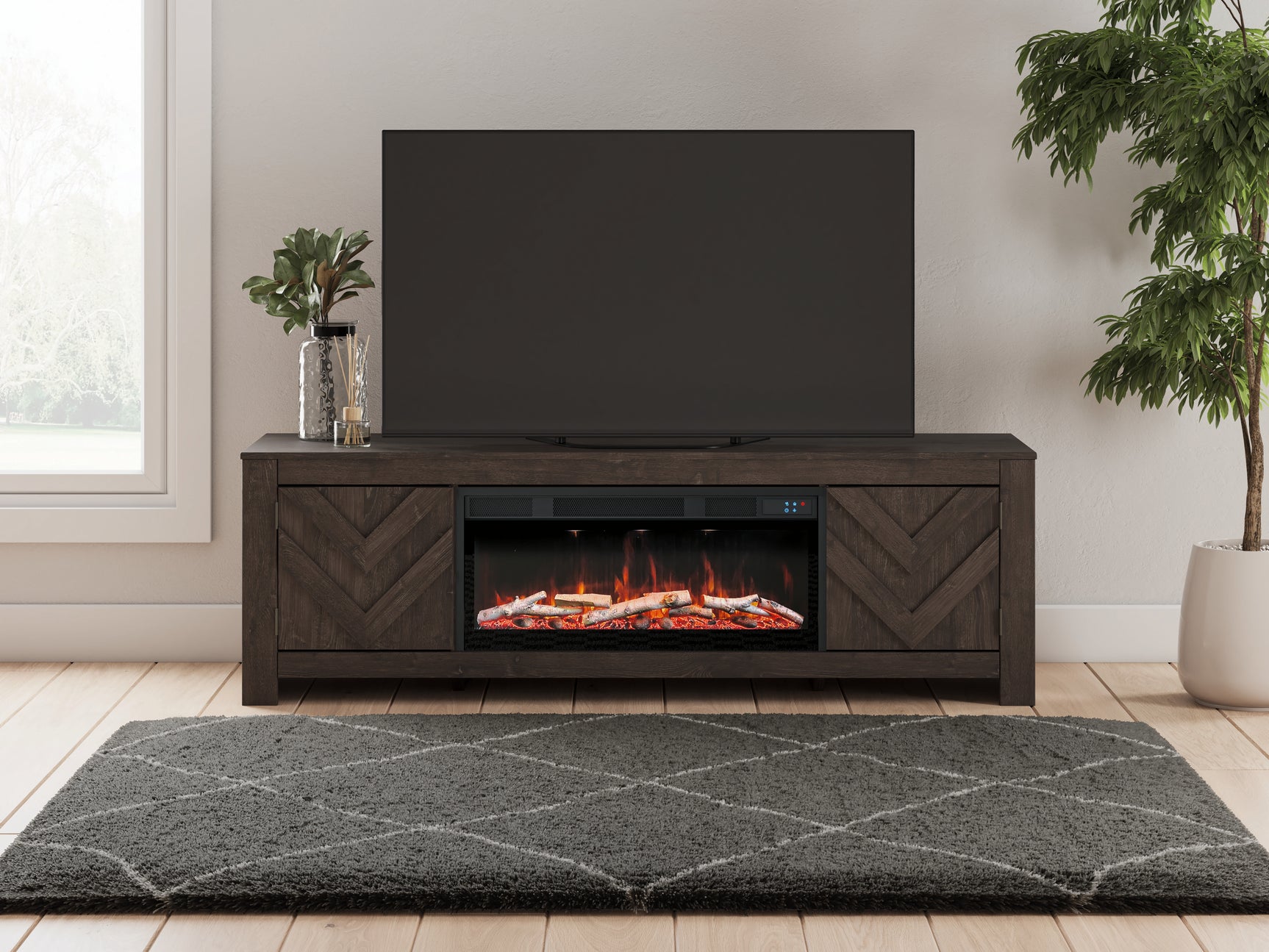 Cayboni Black 71" TV Stand with Electric Fireplace