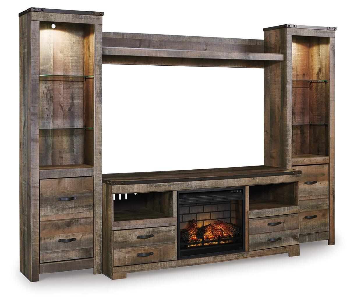 Trinell Brown 4-Piece Entertainment Center With Electric Fireplace - Ella Furniture