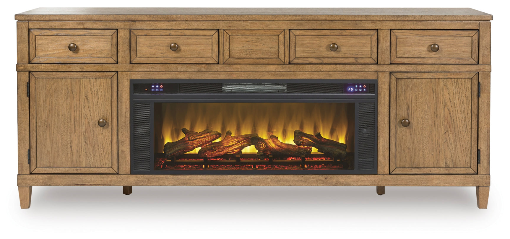 Sharlance Light Brown 81" TV Stand with Electric Fireplace