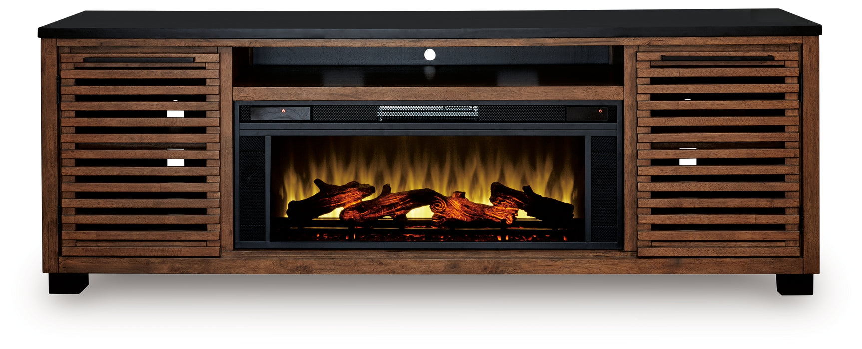 Kallari Warm Brown/Black 84" TV Stand with Electric Fireplace