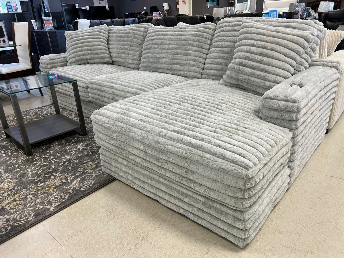 Kelly Oversized Corduroy Gray 123" Sectional with Cupholders