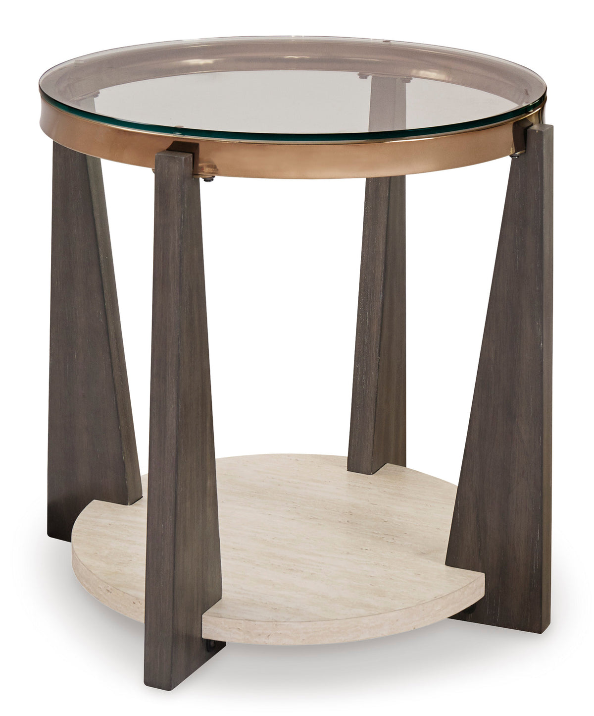 Glass-Top Faux Travertine Coffee Table Set with Gold-Tone Frame — product image 4