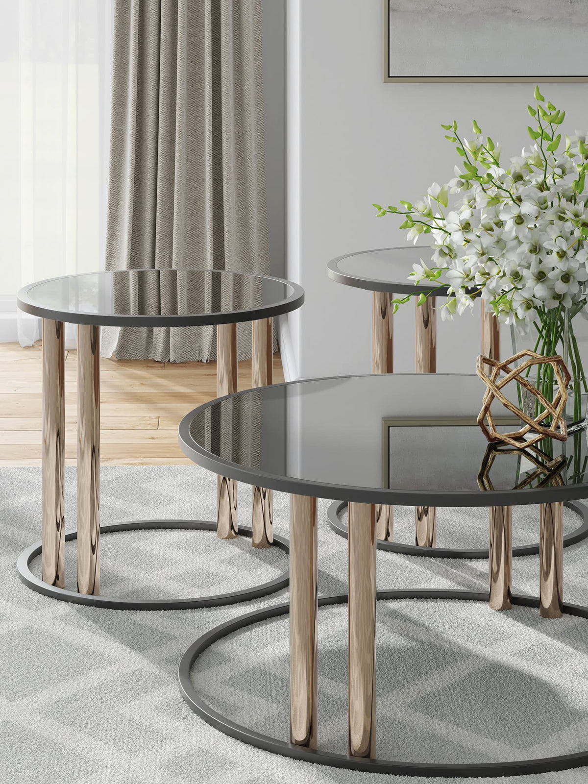 Black and Gold Coffee Table with Two End Tables — product image 4