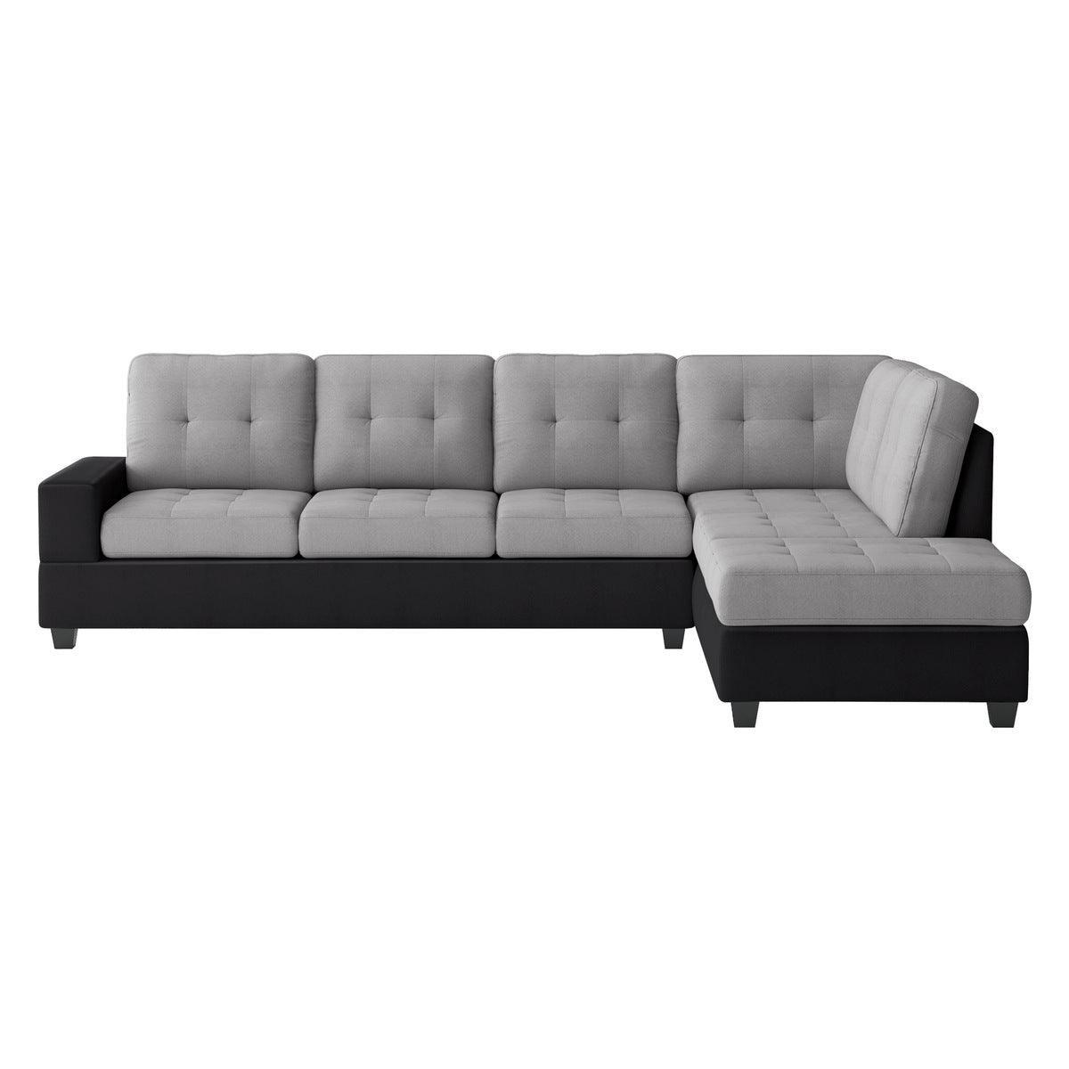 Gray/Black Traditional Solid Wood, Plywood Fabric Upholstered Tufted Ottoman Sectional - Ella Furniture