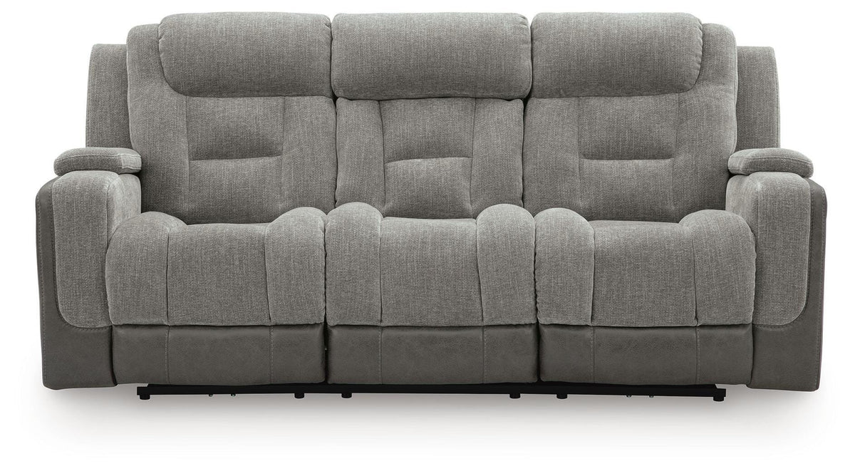 Mixed Motion Shadow Chenille / Faux Leather Power Reclining Sofa — front view