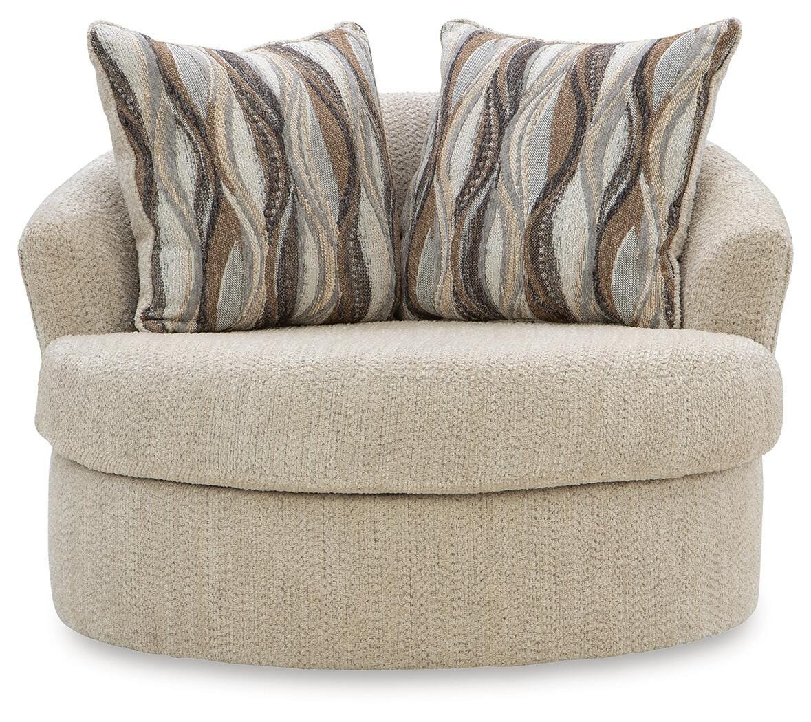 Lofwood Oatmeal Chenille Swivel Accent Chair — front view