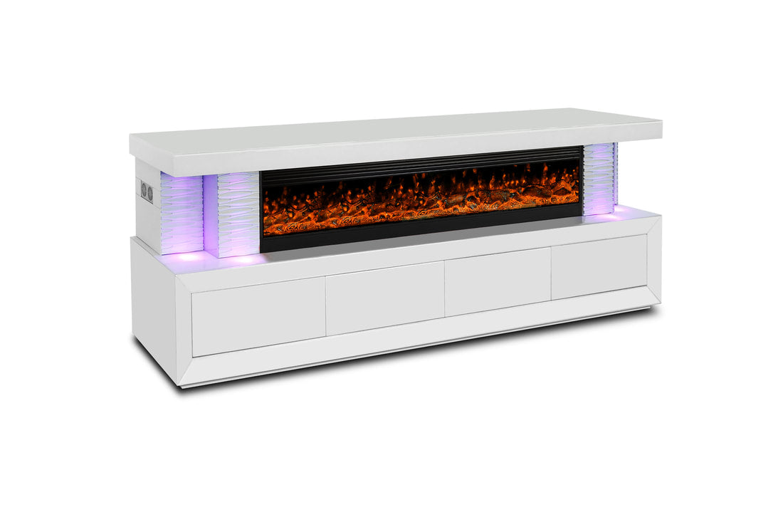 A97 White TV Stand Fireplace