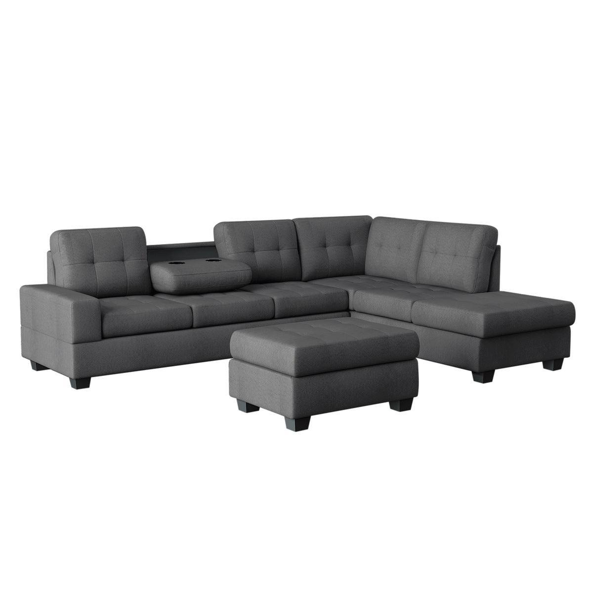Dark Gray Traditional Modern Solid Wood And Plywood Fabric Upholstered Tufted Sectional - Ella Furniture